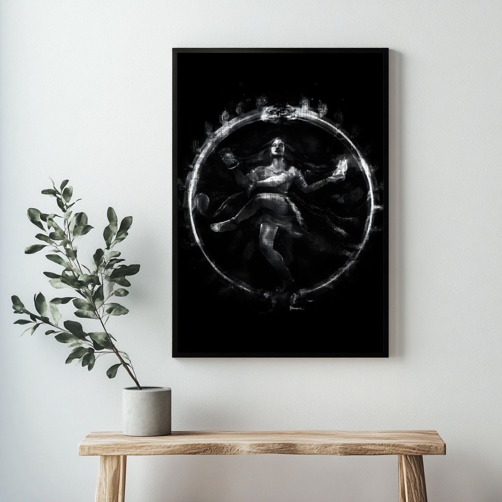 Nataraja – Dancing Shiva, Minimal Black and White Digital Art